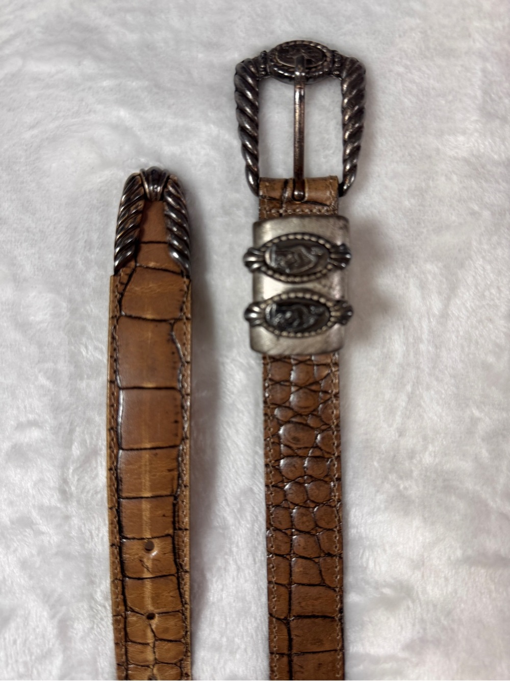 Streets Ahead Vintage Women M Made In Italy Croc Embossed Leather Western Belt